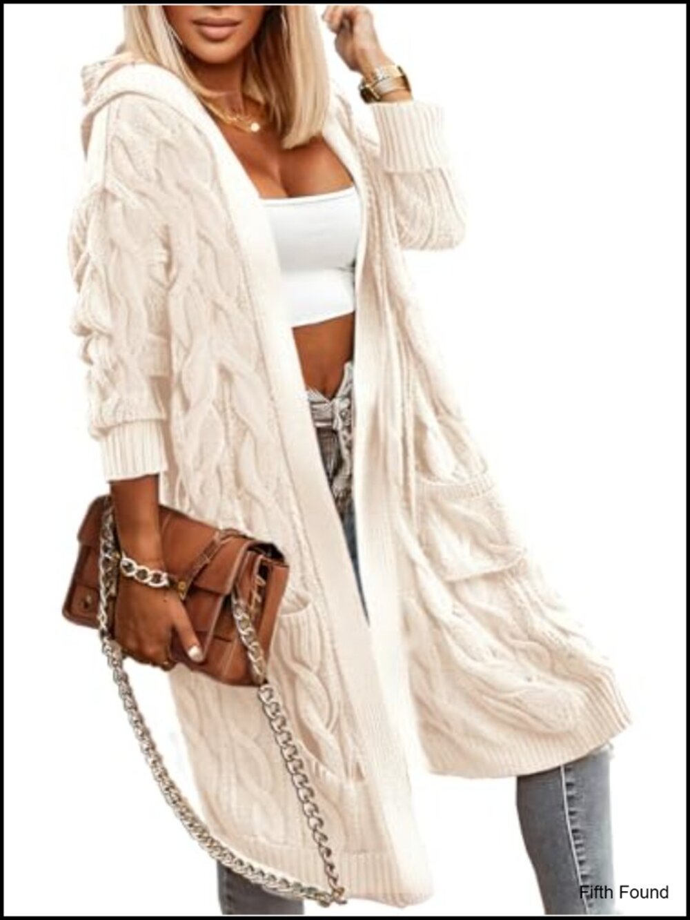 Oversized Cable Knit Hooded Cardigan Sweater with Pockets